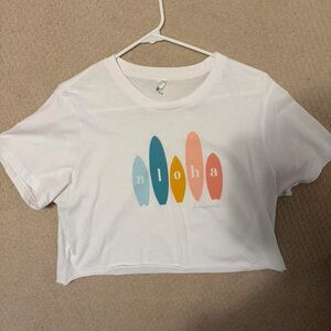 White Crop Top with Surfboard Design